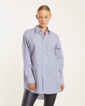 Oversized Button Up Shirt in Baby Blue Strip by SPRWMN