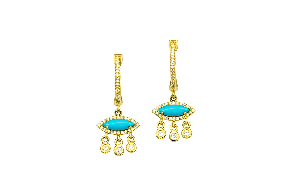 Turquoise and Diamond Evil Eye Earrings by Leela Grace