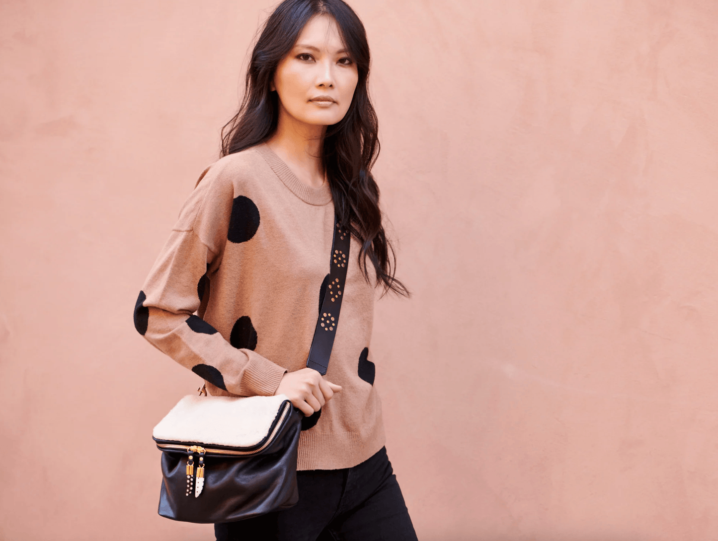 Mini Rough Night Bag in Shearling & Black Leather by Kempton & Co.