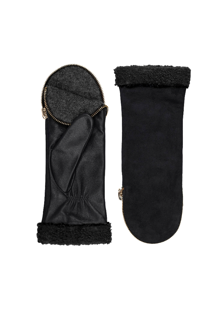 Shearling Cuff Suede Back Zipper Mitten by Amato New York