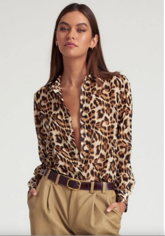 Leopard Silk Fitted Button Down Shirt