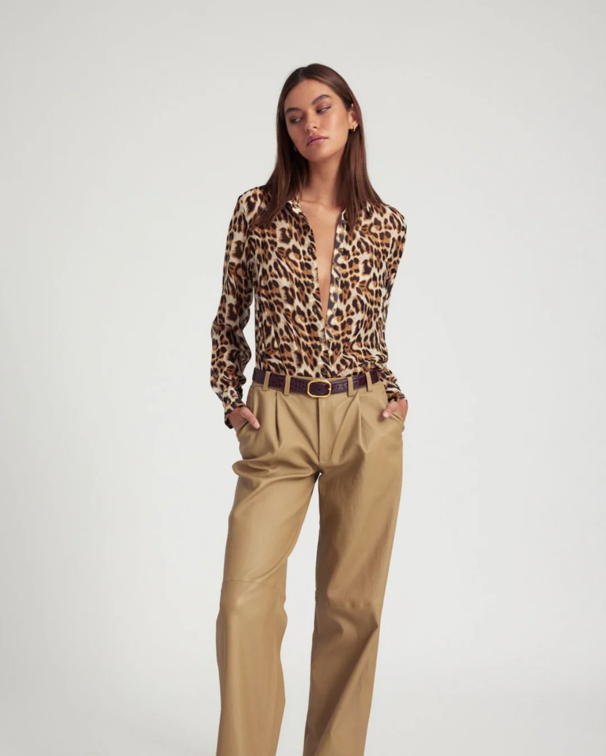 Leopard Silk Fitted Button Down Shirt by SPRWMN