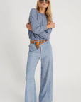 5 Pocket Mid Rise Wide Leg Suede Leather Pants in Vintage Denim by SPRWMN
