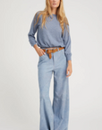 5 Pocket Mid Rise Wide Leg Suede Leather Pants in Vintage Denim by SPRWMN