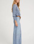 5 Pocket Mid Rise Wide Leg Suede Leather Pants in Vintage Denim by SPRWMN