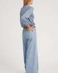 5 Pocket Mid Rise Wide Leg Suede Leather Pants in Vintage Denim by SPRWMN