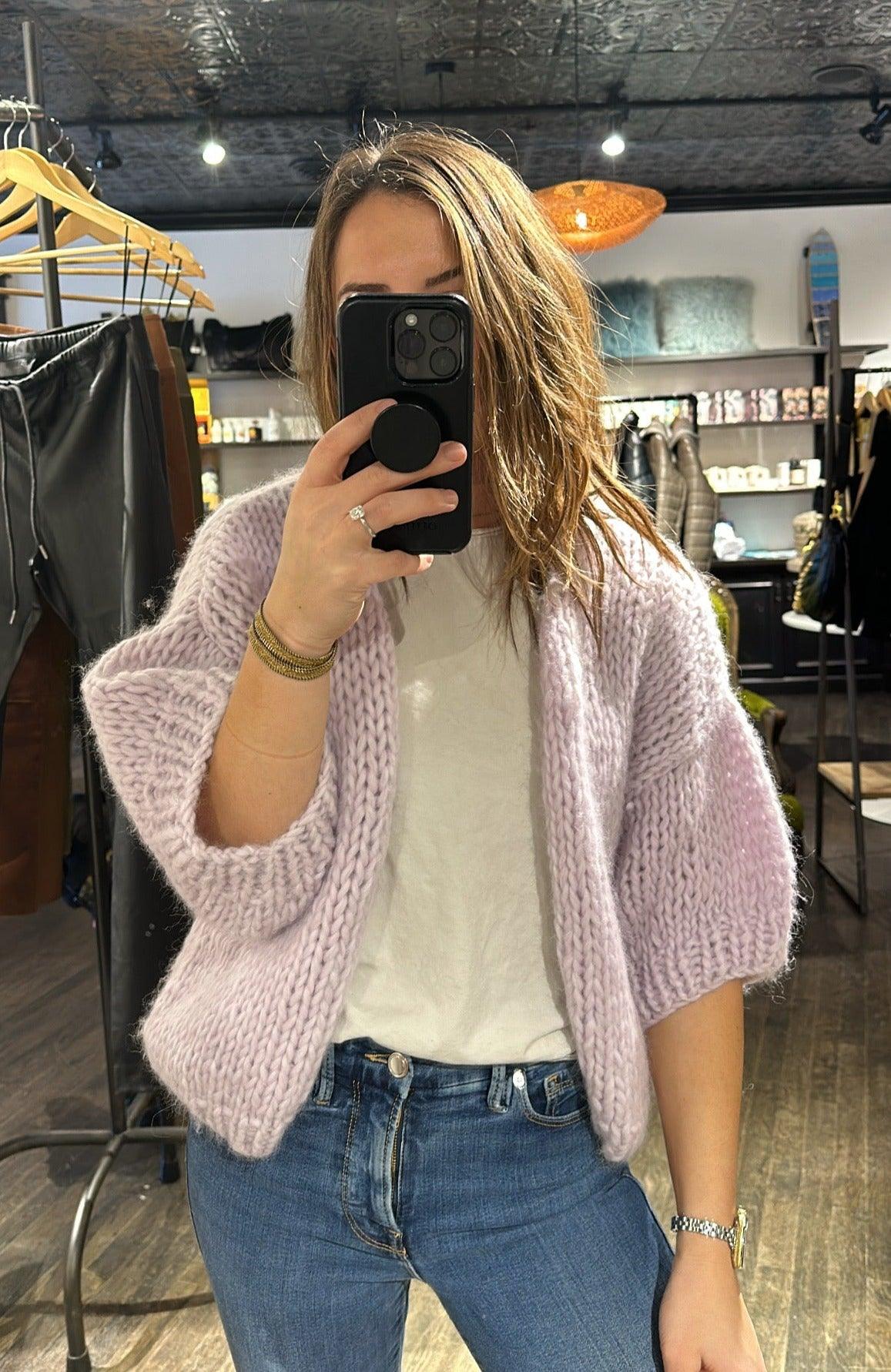 Alpaca Bomber Cardigan in Lilac by Maiami - Haven