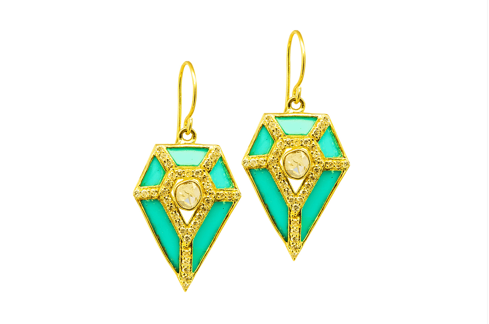 14k Gold Diamond & Turquoise Kite Earrings by Leela Grace Jewelry - Haven