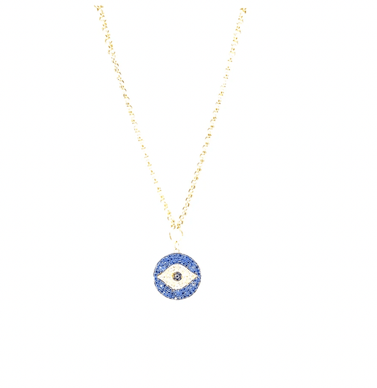 Sapphire & Black Diamond Evil Eye Disc Necklace by Leela Grace
