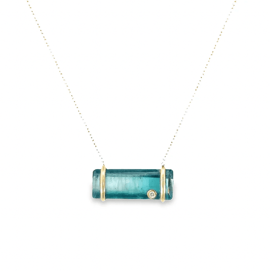Blue Tourmaline and Diamond Bar Necklace by Leela Grace