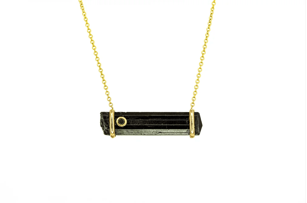 Black Tourmaline and Black Diamond Bar Necklace by Leela Grace - Haven