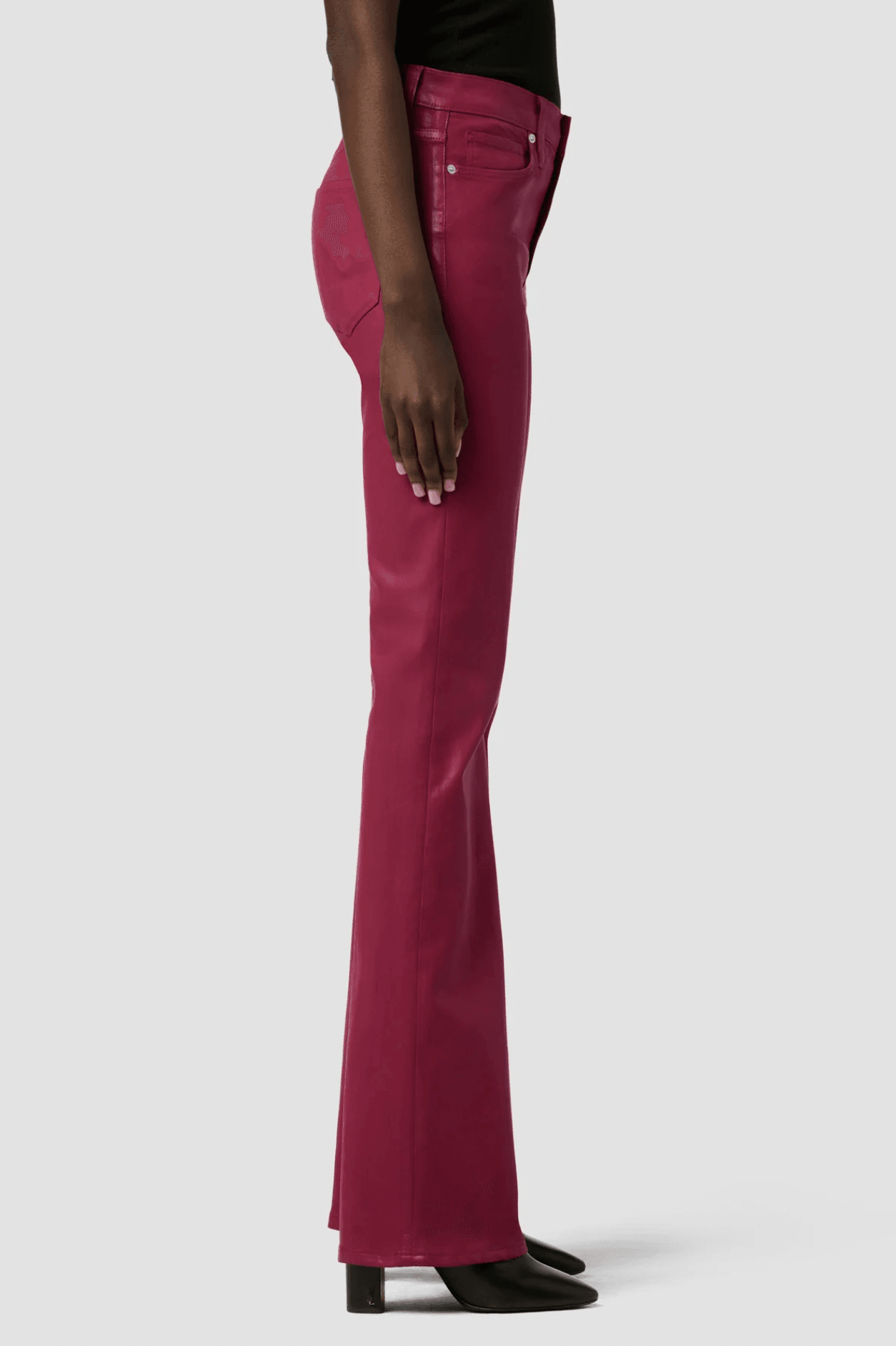 Barbara High Rise Coated Bootcut Jean in Beet Red