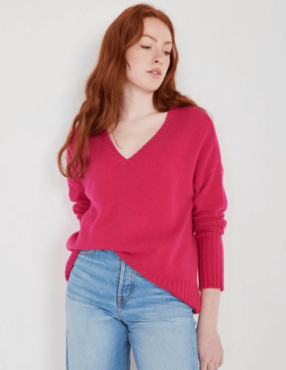 Ella Cashmere V-Neck Sweater in Winter Pink by Not Monday - Haven