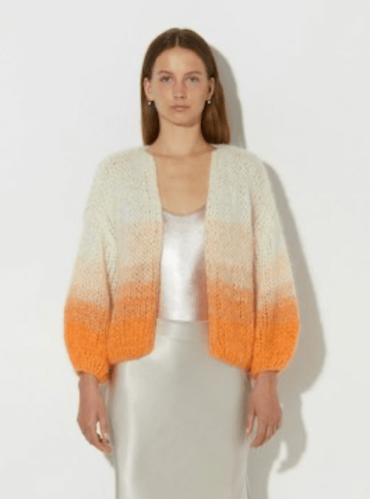 Mohair Bomber Cardigan in Ombre Tangerine Cream by Maiami - Haven