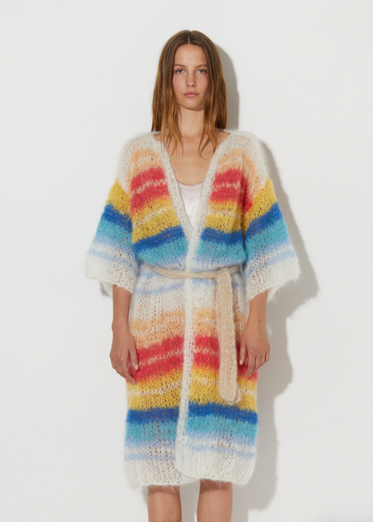 Mohair Coat Light in Sunset Rainbow Stripes by Maiami