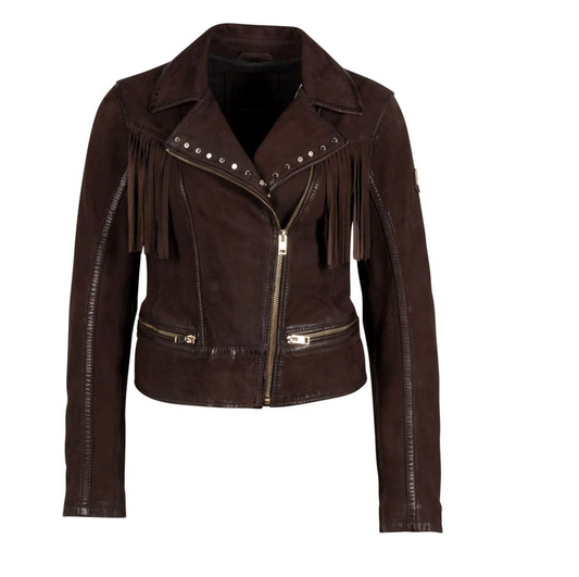 Fanny Leather Jacket in Dark Brown by Mauritius