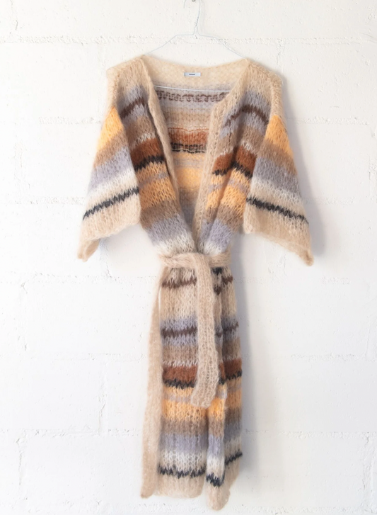 Mohair Coat Light in Sand Rainbow Stripes by Maiami