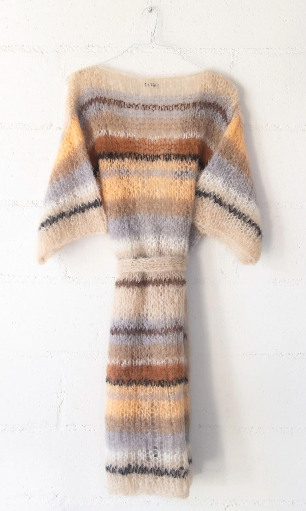 Mohair Coat Light in Sand Rainbow Stripes by Maiami