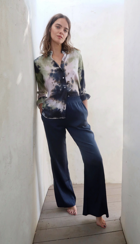 French Navy Palazzo Pant with Side Slit by Michelle Jonas