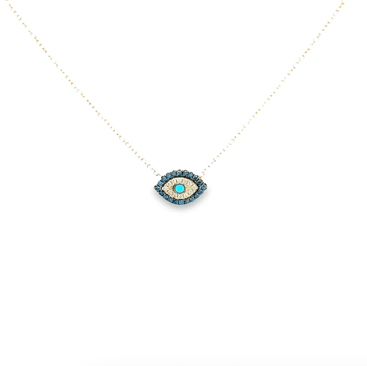 Blue Diamond and Turquoise Evil Eye Necklace by Leela Grace
