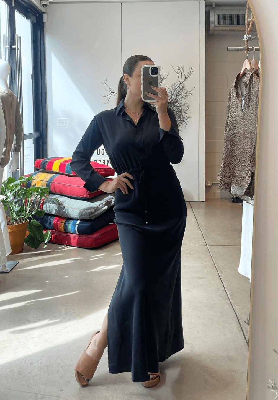 Long Sleeve Maxi Shirt Dress in Black by Michelle Jonas - Haven