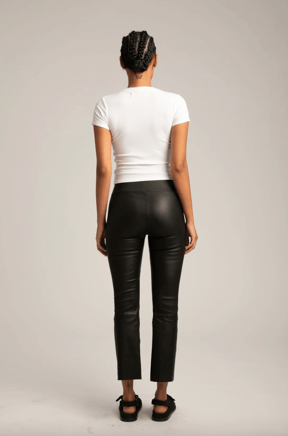 Crop Flare Leather Legging in Black by SPRWMN - Haven