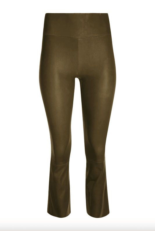 Crop Flare Leather Legging in Moss by SPRWMN - Haven