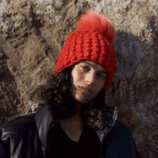 Pomster Beanie in Red Tomato by Mischa Lampert