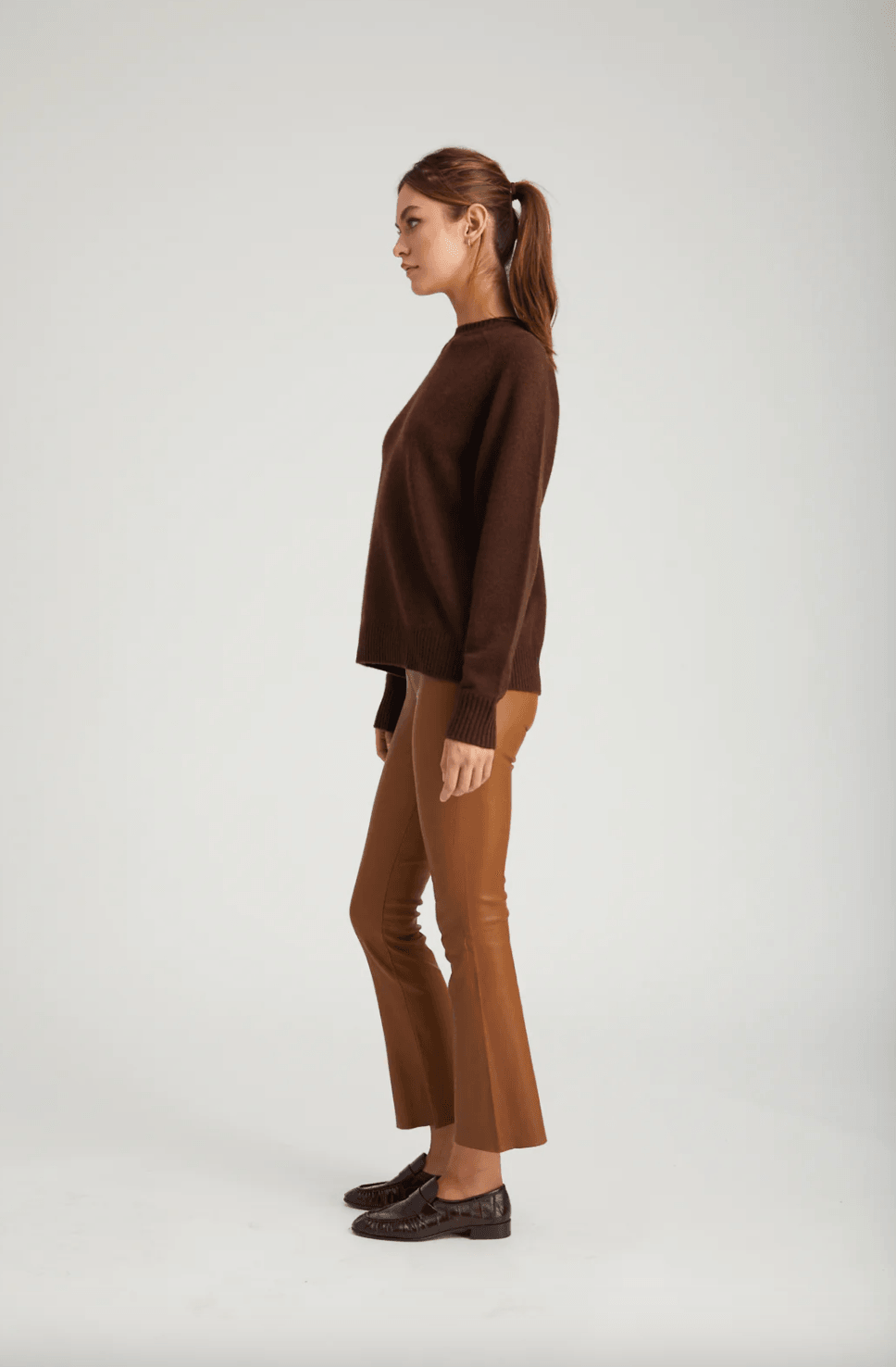 Ankle Flare Leather Legging in Walnut by SPRWMN - Haven