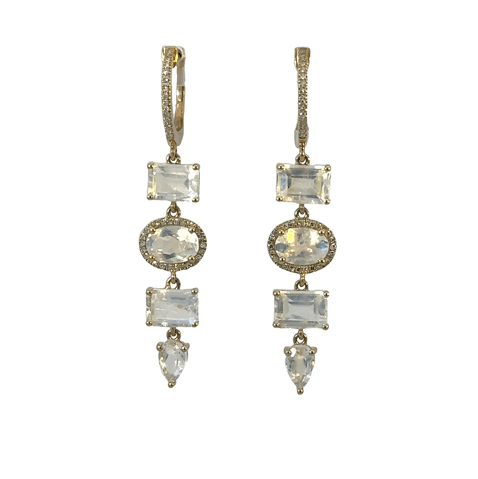 Moonstone and Diamond Shapes Earrings by Leela Grace Jewelry - Haven