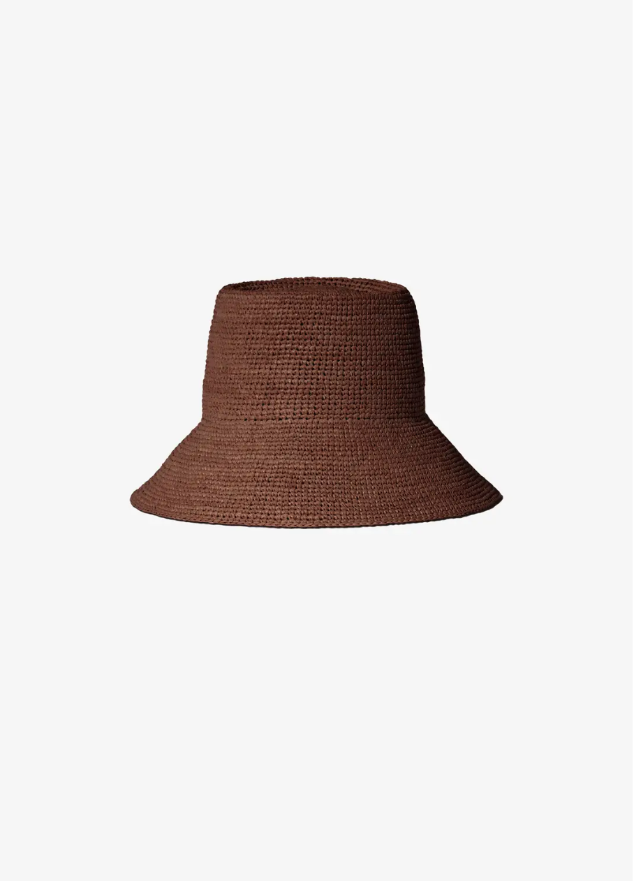 Felix Raffia Straw Bucket Hat in Dark Earth by Janessa Leone