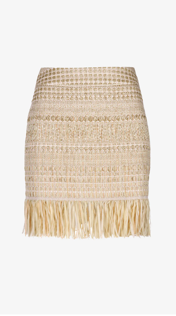 Fringe Mini Skirt in Sand Jacquard by Smythe