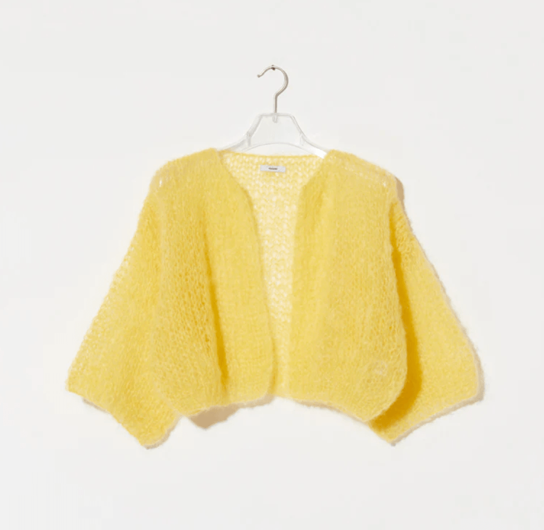 Mohair Light Short Sleeve Cardigan in Yellow by Maiami