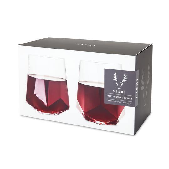Faceted Stemless Crystal Wine Glasses - Set of 2 - Haven