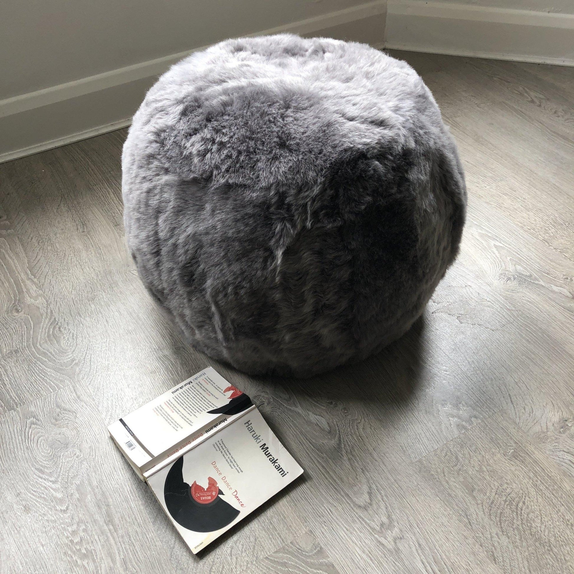 The Boule Icelandic Sheepskin Pouffe in Cool Grey Shorn by Wildash London - Haven