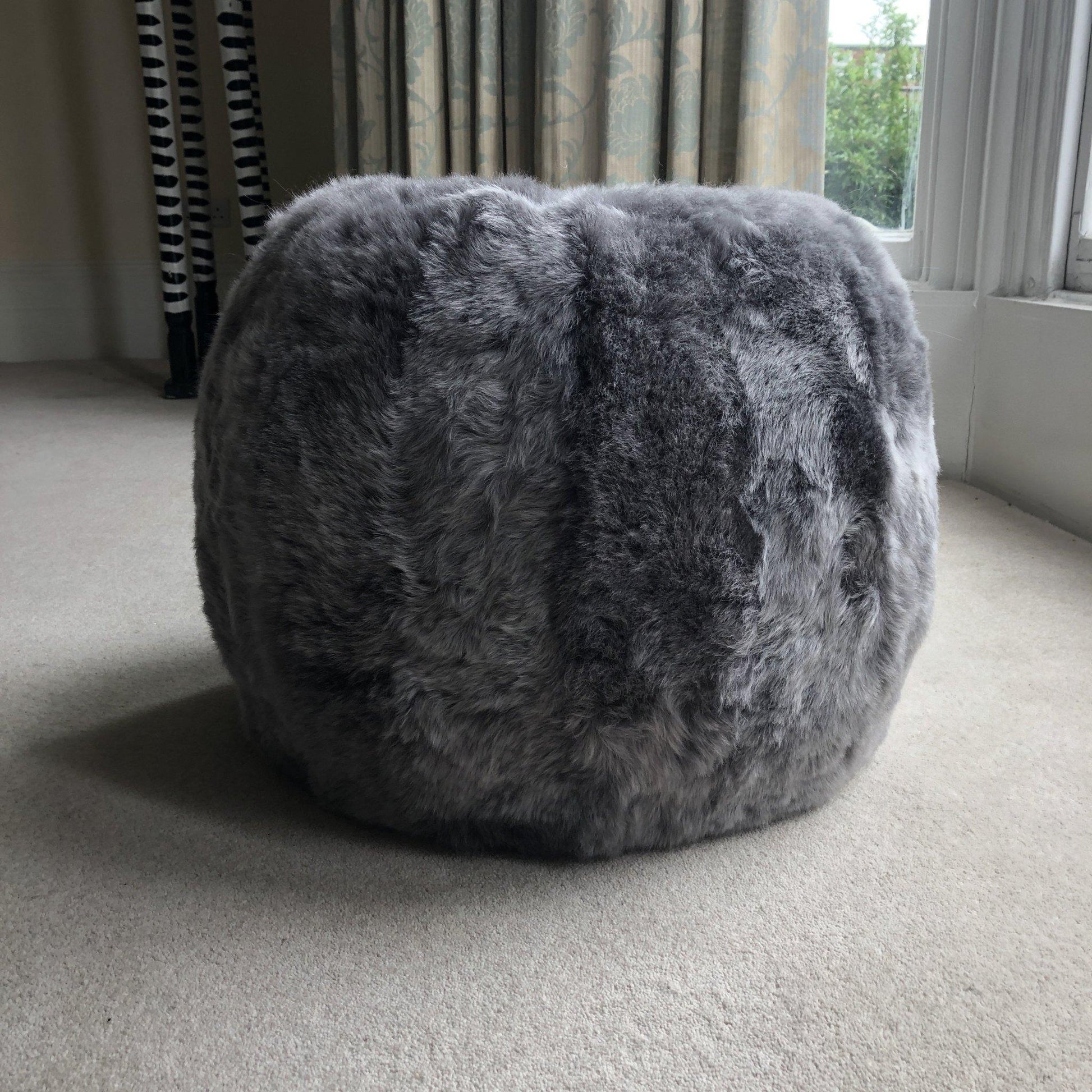 The Boule Icelandic Sheepskin Pouffe in Cool Grey Shorn by Wildash London - Haven