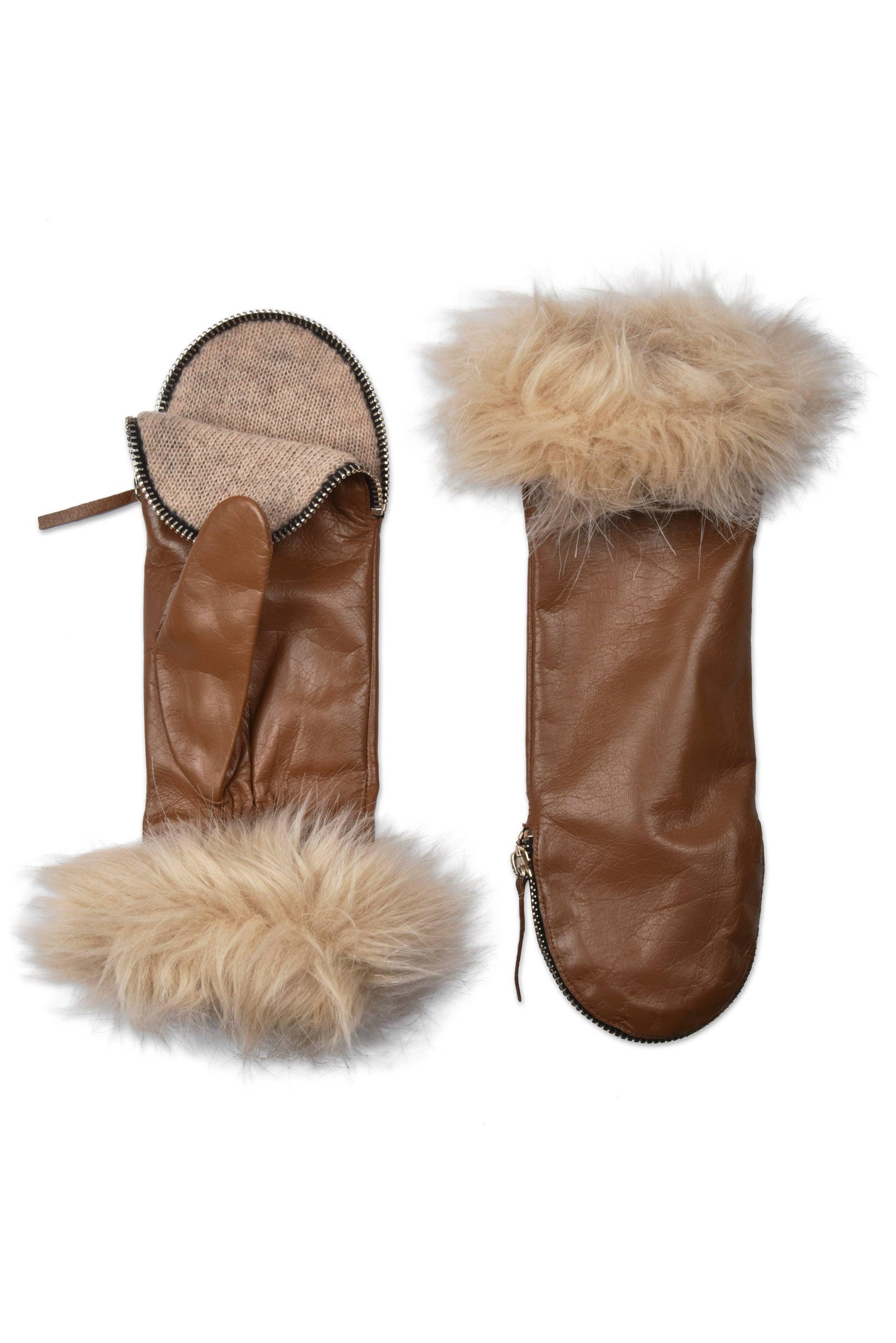 Zipper Mitten w/ Faux Cuff in Natural by Amato New York
