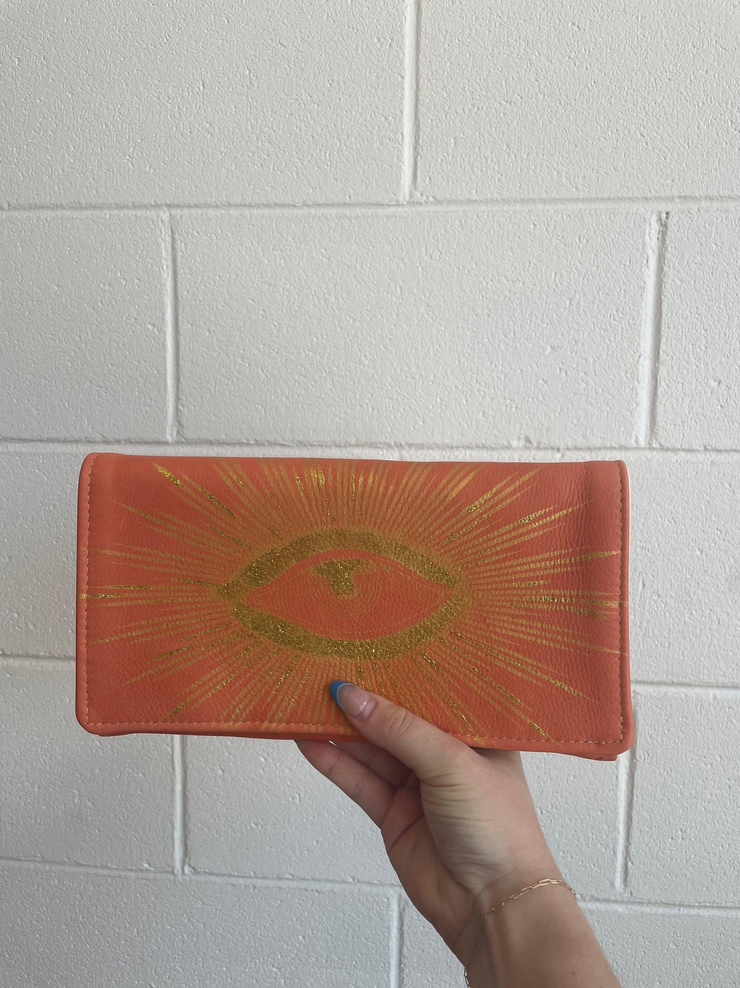 Leather Clutch in Orange with Gold Eye by TOTeM Salvaged - Haven