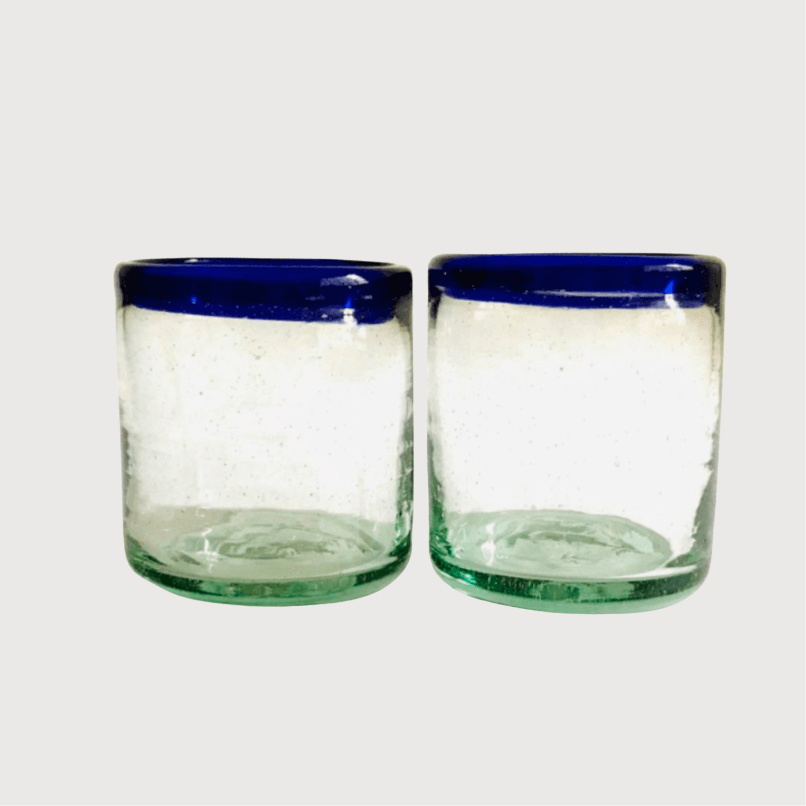 Set of 2 Handblown Tumblers with Cobalt Rim by Casa Handmade - Haven