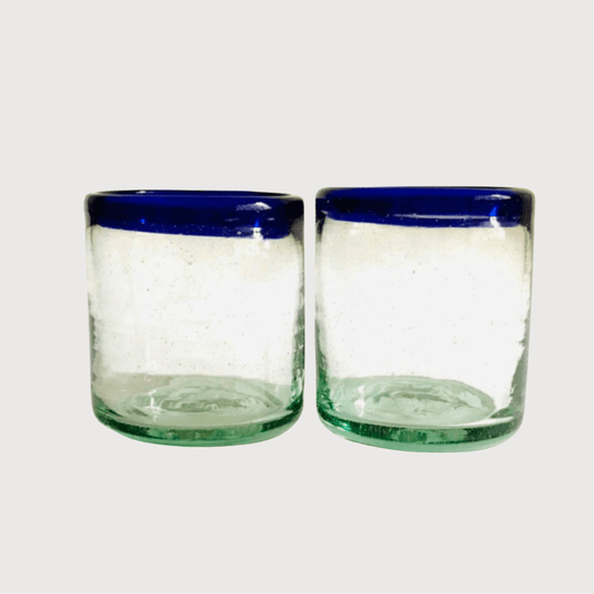 Set of 2 Handblown Tumblers with Cobalt Rim by Casa Handmade - Haven