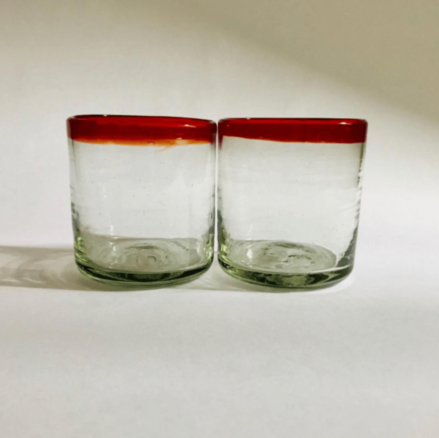 Set of 2 Handblown Tumblers with Red Rim by Casa Handmade - Haven