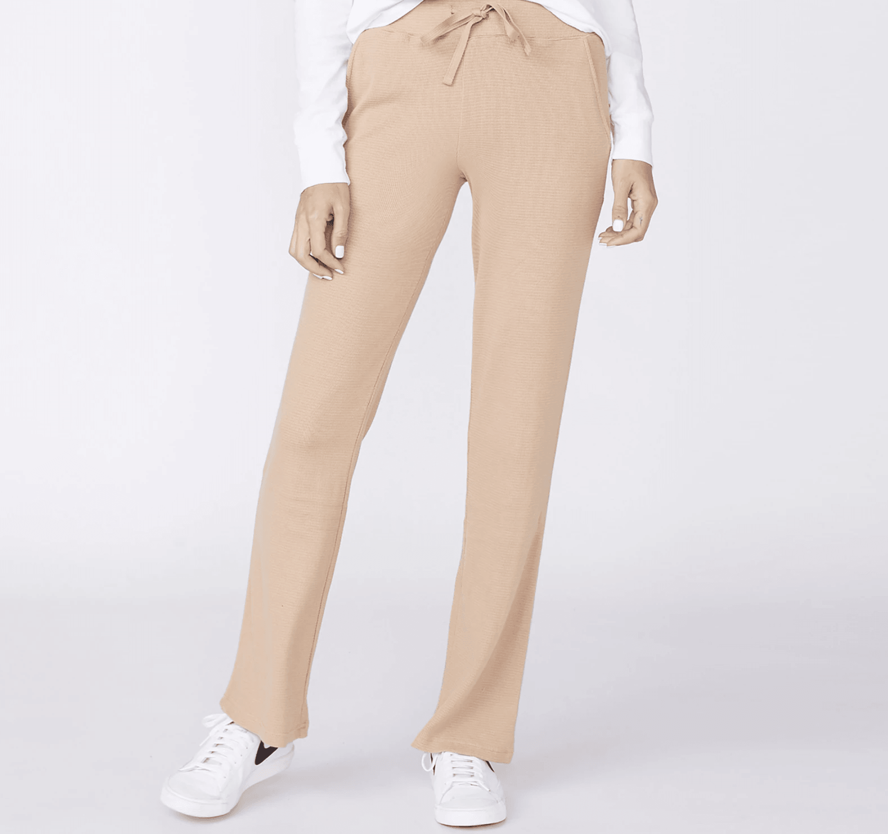 Baby Thermal Wide Leg Sweatpants in Latte by Monrow - Haven