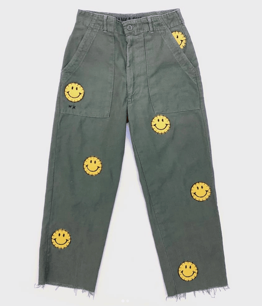 Good Vibes Smiley Utility Pants by Rank & Sugar - Haven