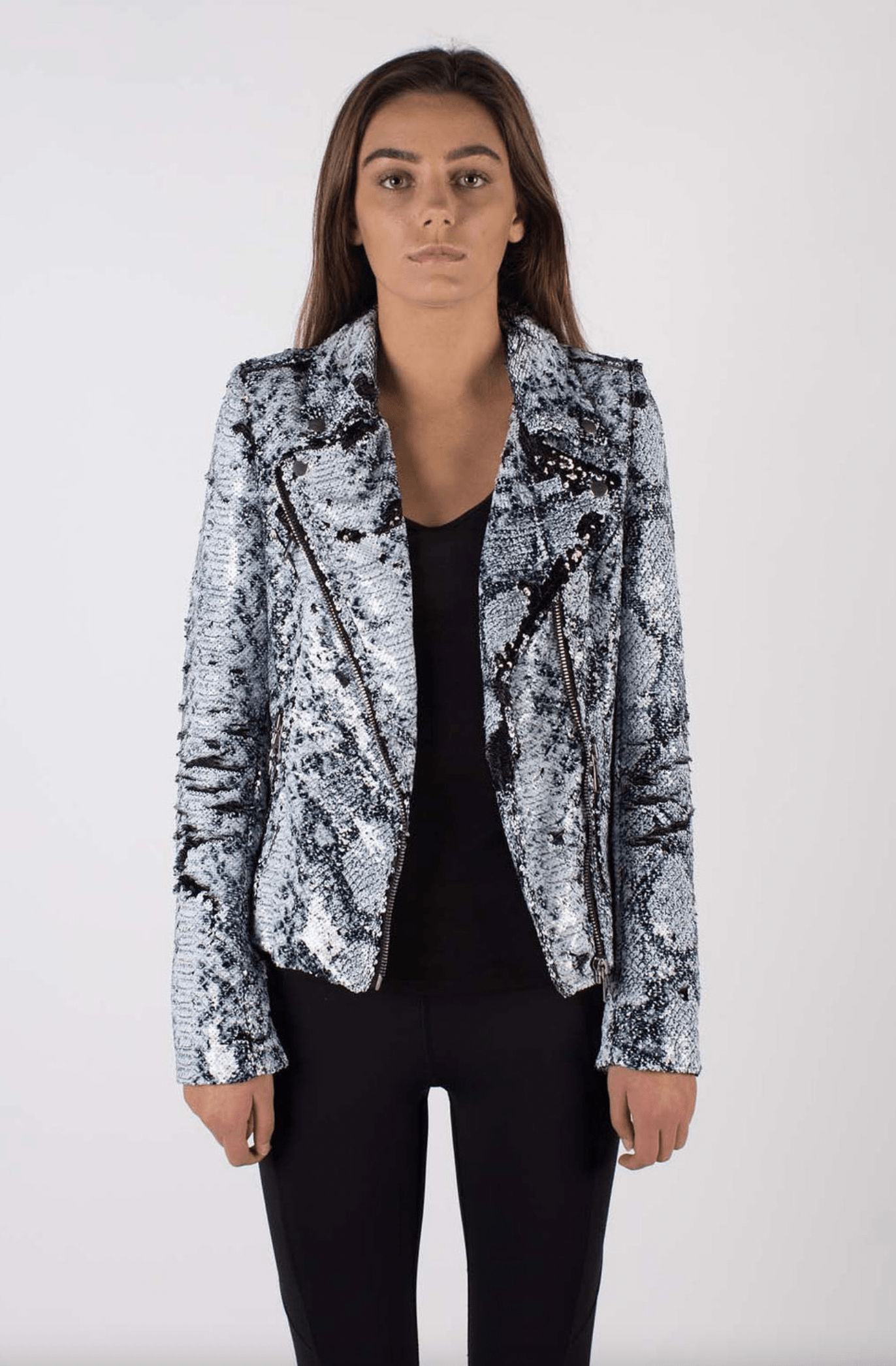 White Snake Sequin Moto Jacket by Any Old Iron - Haven