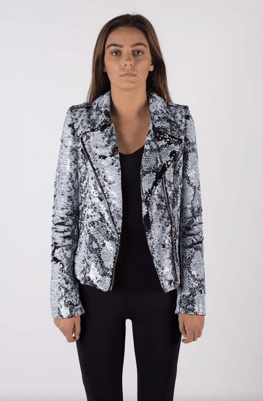 White Snake Sequin Moto Jacket by Any Old Iron - Haven