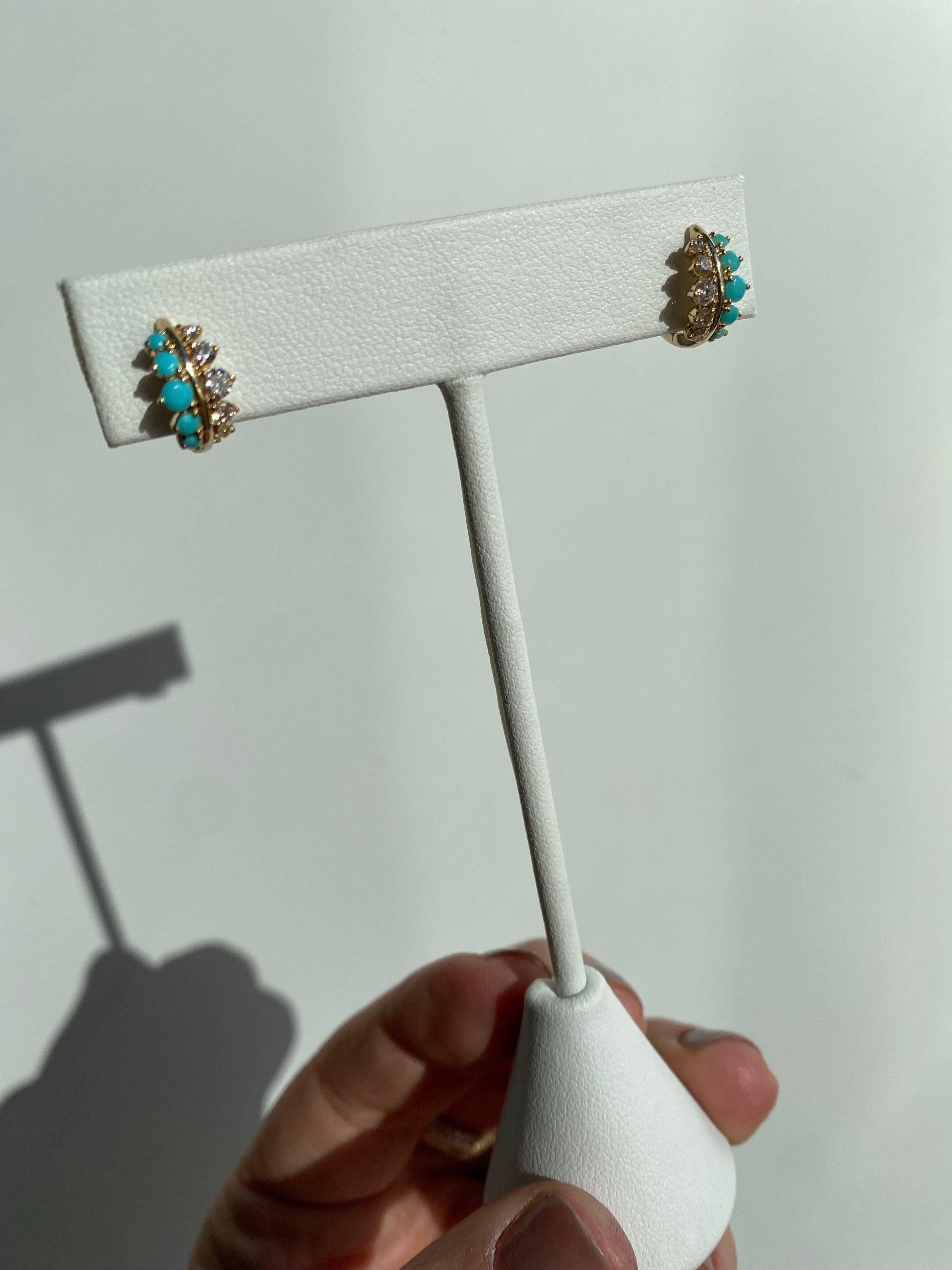 Turquoise and Diamond Huggie Earrings by Zofia Day - Haven